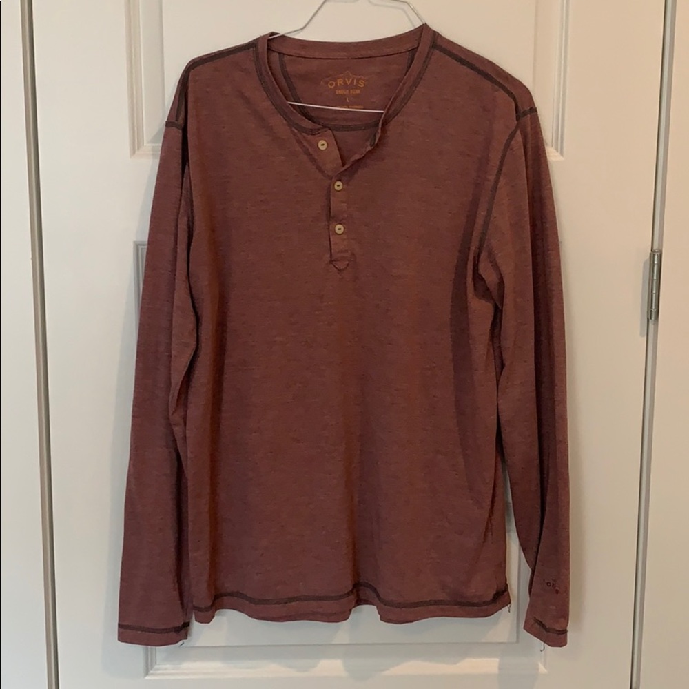 Men’s Orvis Burnt Red Long Sleeve Henley - L